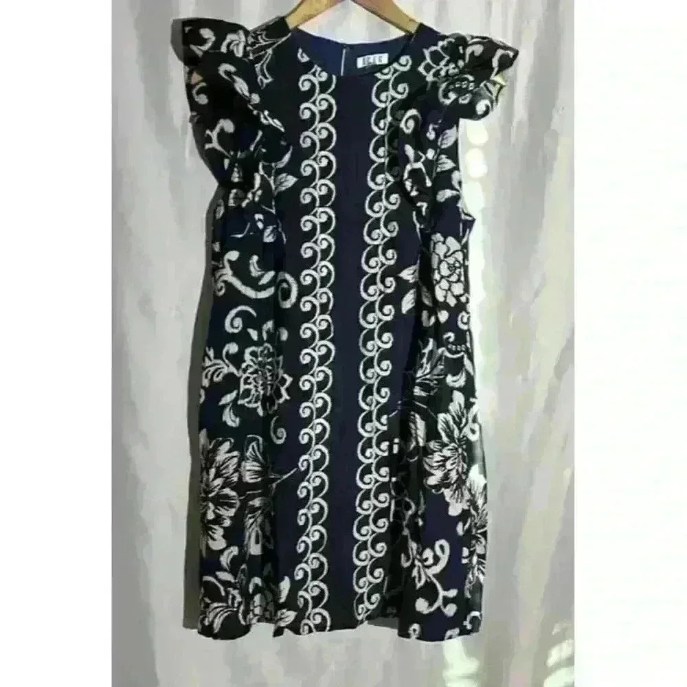 TCEC‎ Barba Sleeveless Ruffle Dress Multi Colored Sheath Size Medium